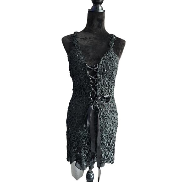 Claudia Arce haute couture Dresses & Skirts - Claudia Arce Haute Couture M Black Lace Silk Sequins Sheer Beaded Dress